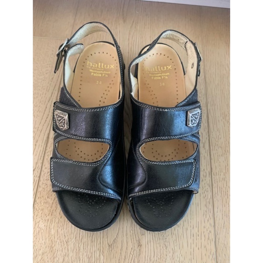 Fidelio Hallux Fabia‎ F1/2 Black Leather Orthopedic Wedge Sandals Women 7-7.5